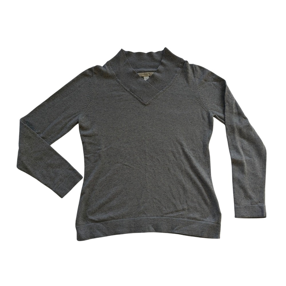 Liz Claiborne Sweater Womens Medium‎ Gray Cotton Cashmere V-Neck Pullover